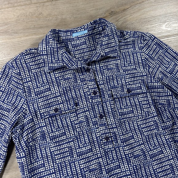 J McLaughlin Large Lawrence Blue Collared Catalina Cloth Geometric Shirt Dress - Picture 2 of 14